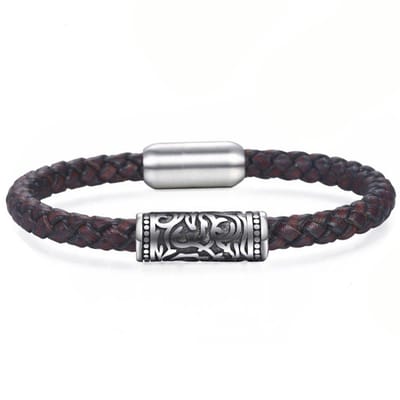 Victorious Leren Armband Heren – RVS Roestvrij Staal – Bruin – 21cm