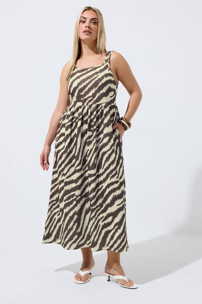 Limited Collection Bruine Zebraprint Jurk Met Bandjes Size 38