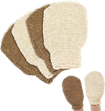 SnelShoppen - Body Exfoliating Gloves 4 Stuks, Wasbare Douchehandschoenen, Linnen Exfoliërende Handschoenen voor Lichaam, Scrub Handschoenen voor Mann