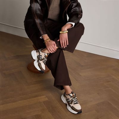 Manfield - Dames - Bruine sneakers met mesh en multi colour details - Maat 36