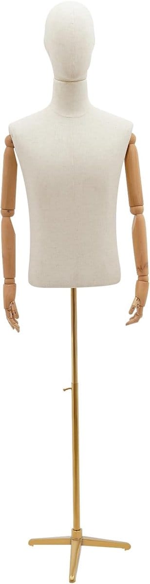 Heren Paspop - Kledingvorm Man - Kleding Presenteren - In Hoogte Verstelbaar - 45cm Schouders - Linnen Goud