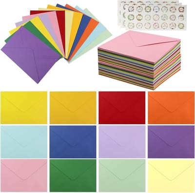 Kleurige Enveloppen Set van 72 Stuks met Zelfklevende Stickers voor Verjaardagen, Bruiloften en Feestjes in 12 Kleuren