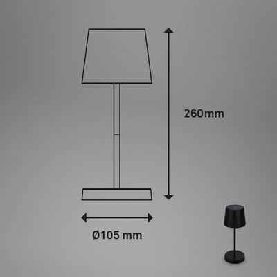 BRILONER - Oplaadbare Tafellamp - snoerloze lamp - dimbaar - met batterij - USB-C - 2,6W - IP44 - binnen & buiten - zwart - 26 x 10.5cm