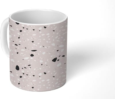 Mok - Koffiemok - Terrazzo - Patroon - Zacht - Zwart - Wit - Mokken - 350 ML - Beker - Koffiemokken - Theemok