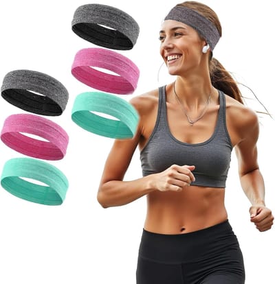 "Haarband - Sport haarband - Sport haarband dames - Sneldrogende en vochtafvoerende fitnesshoofdband - Zeer elastisch en antislip - Verbreding - Set van 6 - Roze - Groen - Grijs "