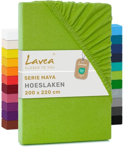 Lavea® Hoeslaken 200x220 cm – 100% Katoen, Zacht en Ademend – Geschikt voor Matrassen tot 35 cm – Jersey met Elastiek Rondom – Appelgroen