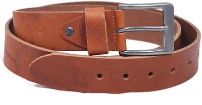 Camel herenriem van leder - maat 95 - broekriem voor mannen - bruin - oranjebruine riem heren - bewerkt leer - zilveren gesp