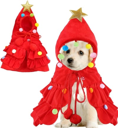 Kerstkostuum voor Huisdieren, Verstelbare Kerstcape in Boomvorm voor Katten en Honden, Perfect Cadeau voor de Feestdagen
