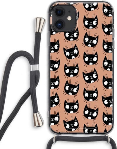 Case Company® - Hoesje met koord geschikt voor iPhone 11 hoesje met Koord - Kat - Telefoonhoesje met Zwart Koord - Bescherming aan alle Kanten en Over de Schermrand