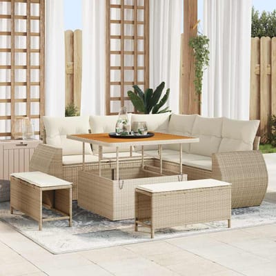 vidaXL - Tuinbank - Set - 8 - st - 7-Aantal - zitplaatsen - Beige - en - Crème
