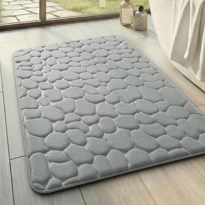 SnelShoppen - Badmat, traagschuim, absorberend, antislip douchemat, decoratieve voetmat, 43 x 61 cm, lichtgrijs, badkamertapijt voor badkamer en woonk