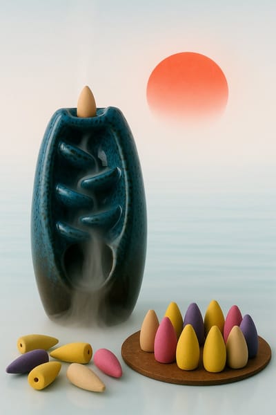 Afecto Wierook Waterval - terugstroom waterval- Wierookbrander Turquoise - complete set - Inclusief 120 cones, inclusief Onderzetter - Cadeau idee!