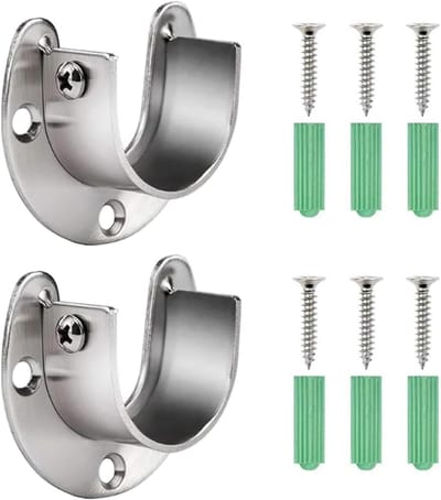 Cabinet Hanging Brackets - 2 Pieces Stainless Steel Curtain Track Brackets - Wardrobe Rail Fixings - U-Shaped Ceiling Shower Rail Fixing Bracket 25mm