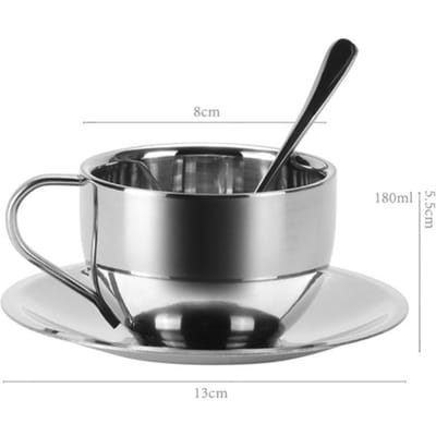 Koreaanse Stijl Niche Koffiekop en Schotel Set Retro Roestvrijstalen Koffiekopje Kleine Prachtige Poseren Vlog Afternoon Tea Cup 101-200ml