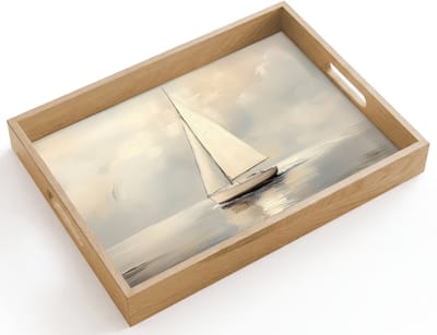 Dienblad hout 40x30 cm - Schootdienblad - Zeilschip - Zee - Bewolkt - Borrelplank rechthoek - Plateau dienbladen