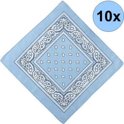 Fako Fashion - Bandana - Hoofddoek - Mondbescherming - Zakdoek - Paisley - Lichtblauw - 10 Stuks
