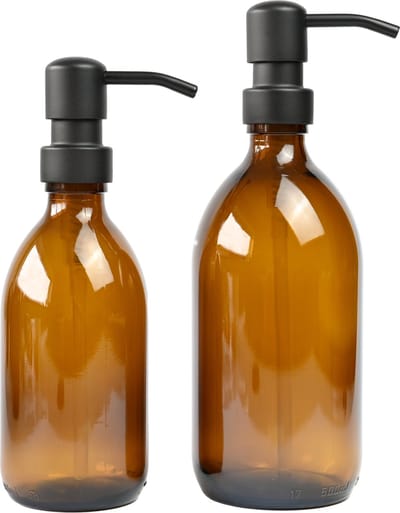 Groeikruid® Zeeppompjes Set | Zeepdispensers | Vrijstaand en Hervulbaar | 300 ml + 500 ml | Amber glas | RVS pompkop | Mat Zwart