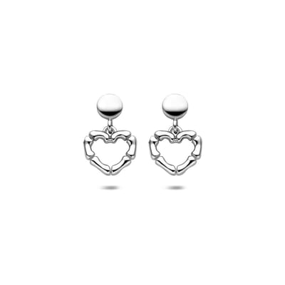 Zilveren gerhodineerde oorhangers hartjes 16,5 mm - 1341773