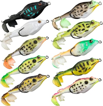 10 Stuks Soft Top Water Kikker Lures met Dubbele Propeller en Haak voor Snoek, Forel en Baars