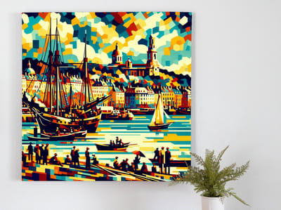 Pop art haven schilderij | Haven of Pop: A Vibrant Masterpiece of Artistic Expression | Kunst - 50x50 centimeter op Dibond | Foto op Dibond