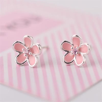 Boucles d'oreilles à tige en argent sterling 925 avec motif floral et cristaux époxy rose, style littéraire, E177 pink