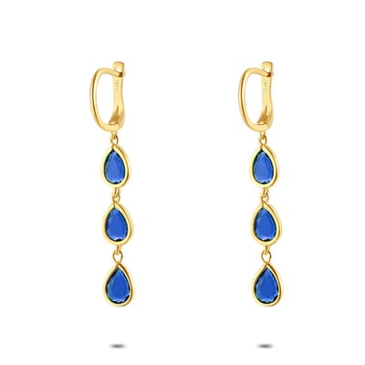 Twice As Nice Oorbellen in 18kt verguld zilver, blauwe zirkonia