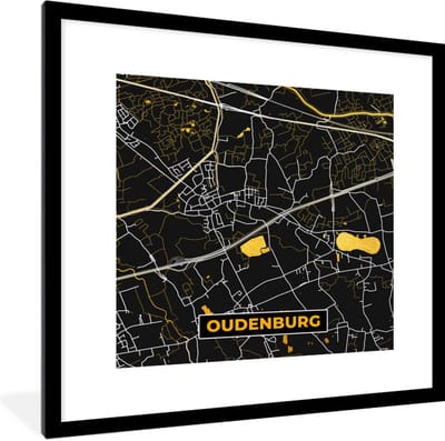 Fotolijst incl. Poster - Oudenburg - Goud - Kaart - Stadskaart - Plattegrond - 40x40 cm - Posterlijst