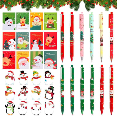 Dailygoods- Kerstgelpennen - 12 Cartoon Kerstgelpennen - Mini-Kerstnotitieblokken - Zelfklevende Notities - Schrijfwarenset - Perfect voor School en Kantoor - Schrijfwaren
