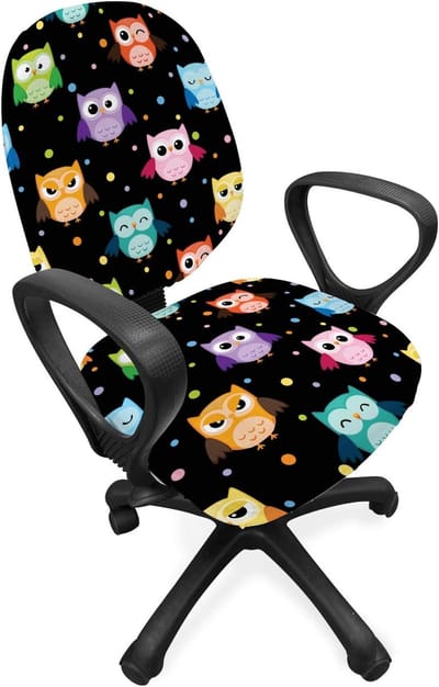 ABAKUHAUS Owls bureaustoel met overtreksel, grappige verwarde serieuze overtreksel, decoratieve beschermhoes van rekstof, veelkleurig zwart