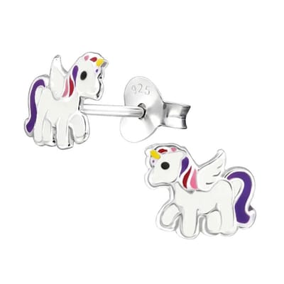 Aramat Jewels | Oorbellen | Zilveren Eenhoorn Oorbellen - Unicorn Oorstekers | | | |9mm | Zilver | Kinderen | Verkleurd niet
