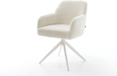 Eetkamerstoel Greg-Flex kruisframe breed wit teddy beige 360° draaibaar rocker-functie pocketveer kern