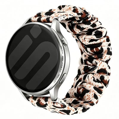 Strap-it Scrunchie Nylon bandje 20mm geschikt voor Garmin Vivoactive 6 / 5 / 3 / Vivomove / 3 / HR / Style / Luxe / Sport / Trend / Forerunner 645 / 570 / 245 / 170 / 165 / 70 / 55 / Venu / SQ / SQ2 / 2 Plus / Approach S12 / S40 - Luipaardprint