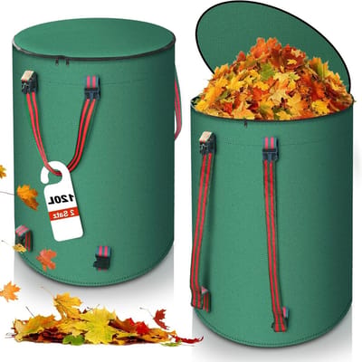 2 x 120 L Tuinafvalzakken met Deksel en Handvatten, Herbruikbare Grote Zak voor Tuinafval, Gras en Bladeren, Vouwbaar en Zelfdragend