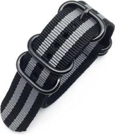 Premium James Bond - Zulu Nato strap 20mm - Horlogeband Zwart Grijs