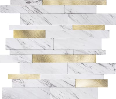 Zelfklevende Mozaïek Tegel - Afimera Alu Wildverband - Marmerlook Wit/Goud - 303x298x4mm