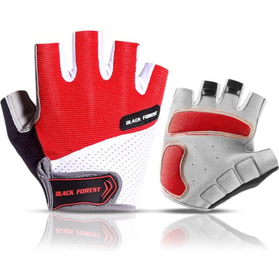 MTB Fietshandschoenen Halve Vinger Schokabsorberend Gelkussentje Anti-Zweet Fiets Sportschool Fitness Handschoenen voor Mannen Vrouwen Zomersporten M red