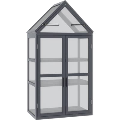 Outsunny kas - dennenhout - polycarbonaat - grijs
