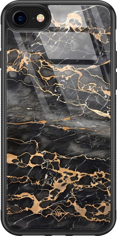 Casimoda® hoesje - Geschikt voor iPhone SE (2020) - Marmer Grijs Brons - Luxe Hard Case Zwart - Backcover telefoonhoesje - Grijs