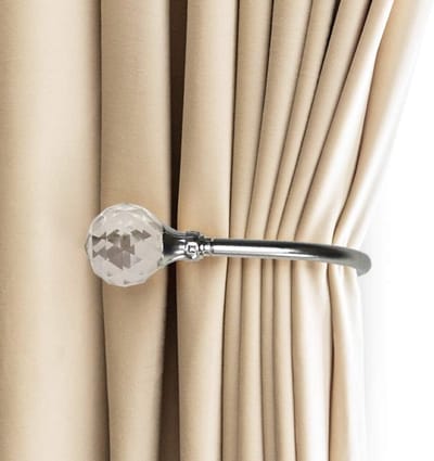 2 Pcs Curtain Holders Acrylic Crystal Ball Curtain Bindings U-Shaped Metal Curtain Holders Wall Mounted Curtain Hook Backs (Small, Silver)