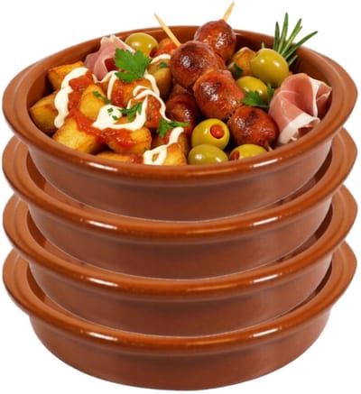 Excellent Houseware Tapas schaaltje Murcia - 4x - creme brulee - terracotta - 18 cm - borrelhapjes serveerschaaltje
