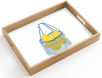 Dienblad hout 40x30 cm - Schootdienblad - Tas - Blauw - Citroenen - Illustratie - Borrelplank rechthoek - Plateau dienbladen