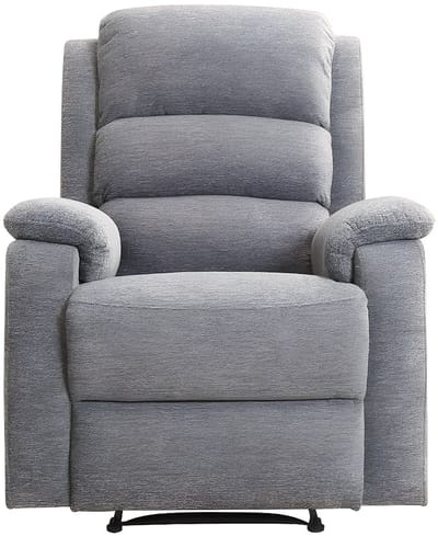 Vente-unique Elektrische driezits relaxbank en relaxfauteuil van stof met plateau NEVERS - Grijs