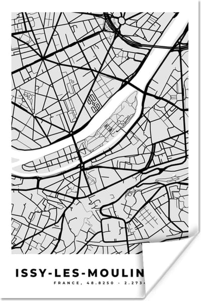 Poster Issy-les-Moulineaux - Plattegrond - Frankrijk - Kaart - Stadskaart - 120x180 cm XXL