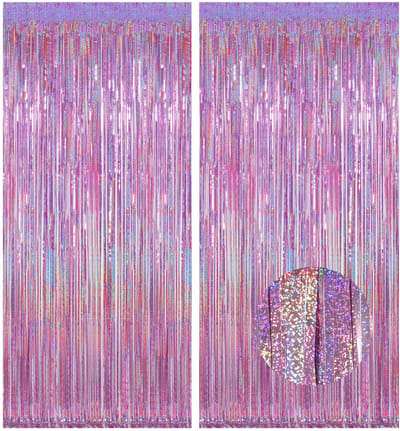 Dailygoods- Gordijn 1 x 2 m - 2 Stuks - Glittergordijn - Decoratie voor Feestjes - Neon met Franjes - Warme Sfeer - Decoratiegordijn