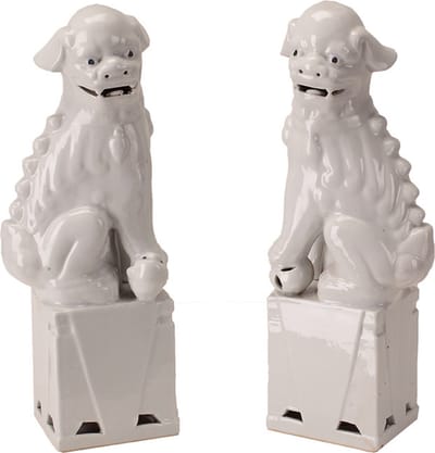 Fine Asianliving Chinese Foo Dogs Set/2 Porselein Wit Handgemaakt D10xH27cm