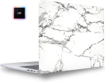 Laptophoes - Geschikt voor MacBook Pro M1 Hoes Case - 13 inch - A2338 (2020) - Marmer Wit Grijs