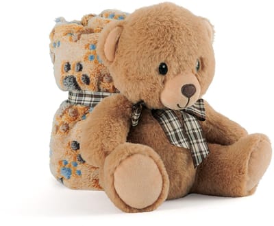 Knuffeldeken met Knuffeldier - Zachte Babydeken voor Peuter Kleuter met Soft Teddybeer - Eerste Deken voor Pasgeboren 0 Maanden - Plaid Blanket Kind 1 2 3 Jaar - 120x80 cm Perletti (Teddybeer)