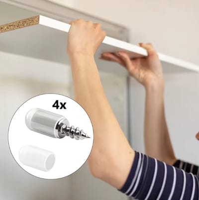 TLVX 4 stuks sterke Schroef + rubber / Plankdragers / Kastschroeven voor plank / Glas / Glazen plaathouder / 4x Zelf tappende Kruiskop schroef en 4x rubber antislip / Kledingkast plank drager / Kastplank houder / Plank steun schroeven met rubber