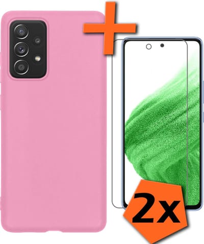 Hoes - Met 2x Screenprotector - Geschikt voor Samsung Galaxy A53 - Sterk & Shockproof - Back Cover - Siliconen Case - Telefoon Hoes - Lichtroze