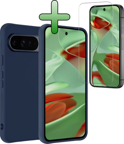 Hoesje Met Screenprotector - Geschikt voor Google Pixel 10 Pro - Sterk & Shockproof - Back Cover - Siliconen Case - Telefoon Hoes - Donkerblauw